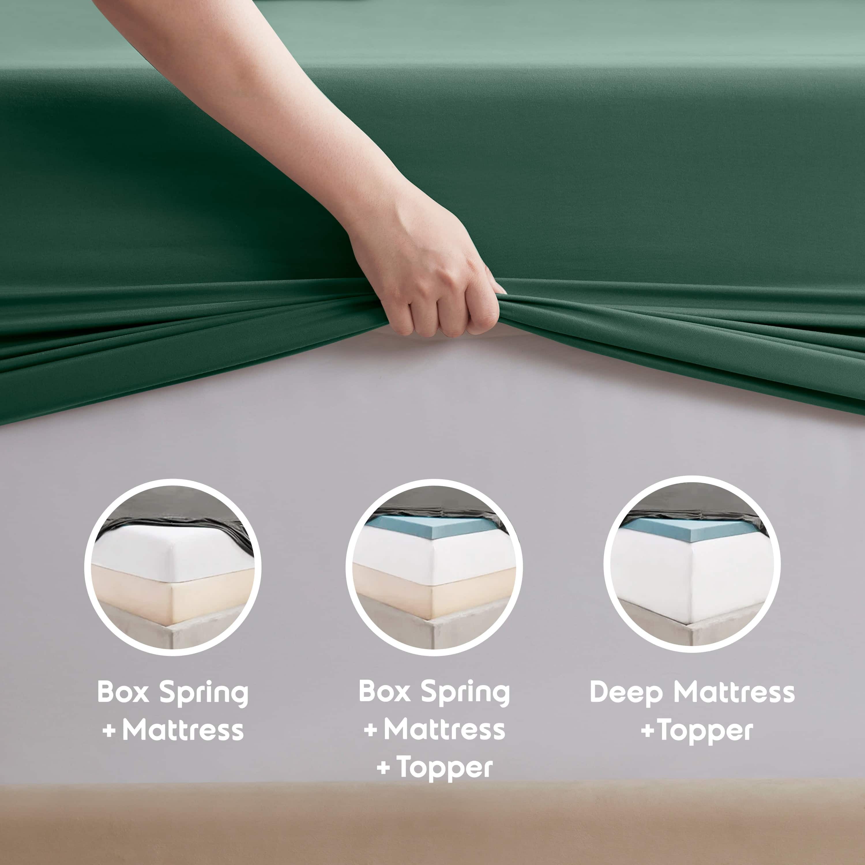 LammaLoe Extra Deep Pocket Split King Sheets set, Fits 18"-24" Mattress, 7 Piece Soft Microfiber Bed Sheet Sets, Dark Green