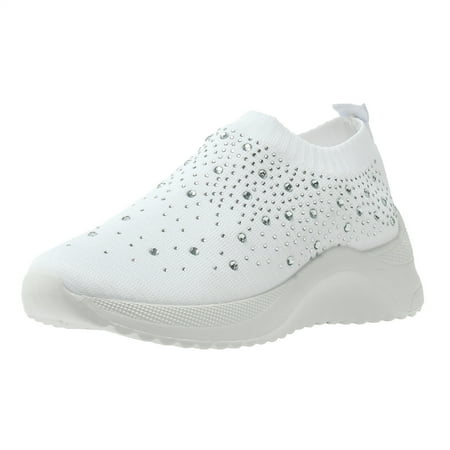 

Qufokar High Heel Boots for Women Large Flat Sneaker Boots for Women for Women Casual Sport Shoes Mesh Running Shoes Rhinestone Decor Slip On Running Shoes