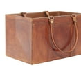 thumbnail image 5 of DecMode Rustic Leather Brown Rectangular Magazine Holder with Strap Handles, 15"W x 16"H, 5 of 15