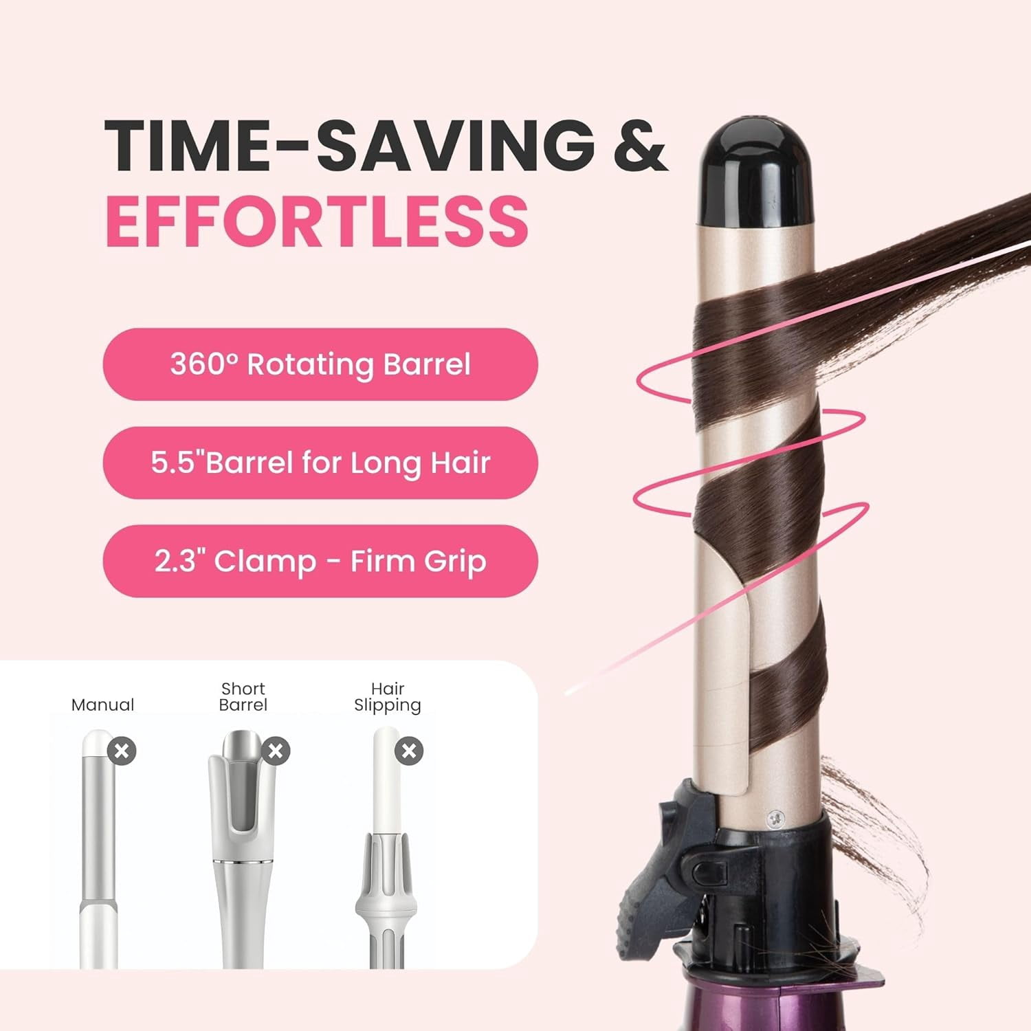 Automatic Rotating Curling Iron, 1.1-Inch Auto Hair Curler with 4 Temperature Settings & LCD Display, Anti-Scald & Dual Voltage