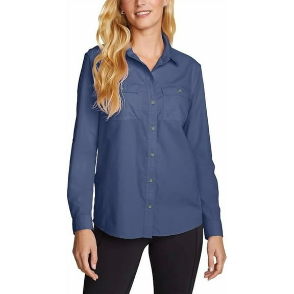 Eddie Bauer Womens Lightweight Long Sleeve Ripstop Mountain Shirt (Blue Bird, X-Large)