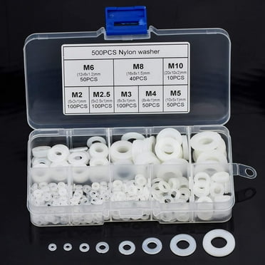 500 Pack Nylon Plastic Washer Nylon Flat Washers, M2 M2.5 M3 M4 M5 M6 M8 M10, Nylon Spacer Assortment With Box