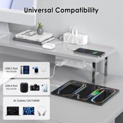 VILONG Desk Clamp Power Strip with 15 Outlets, 2 USB-C, 2 USB-A Ports, Surge Protector - White
