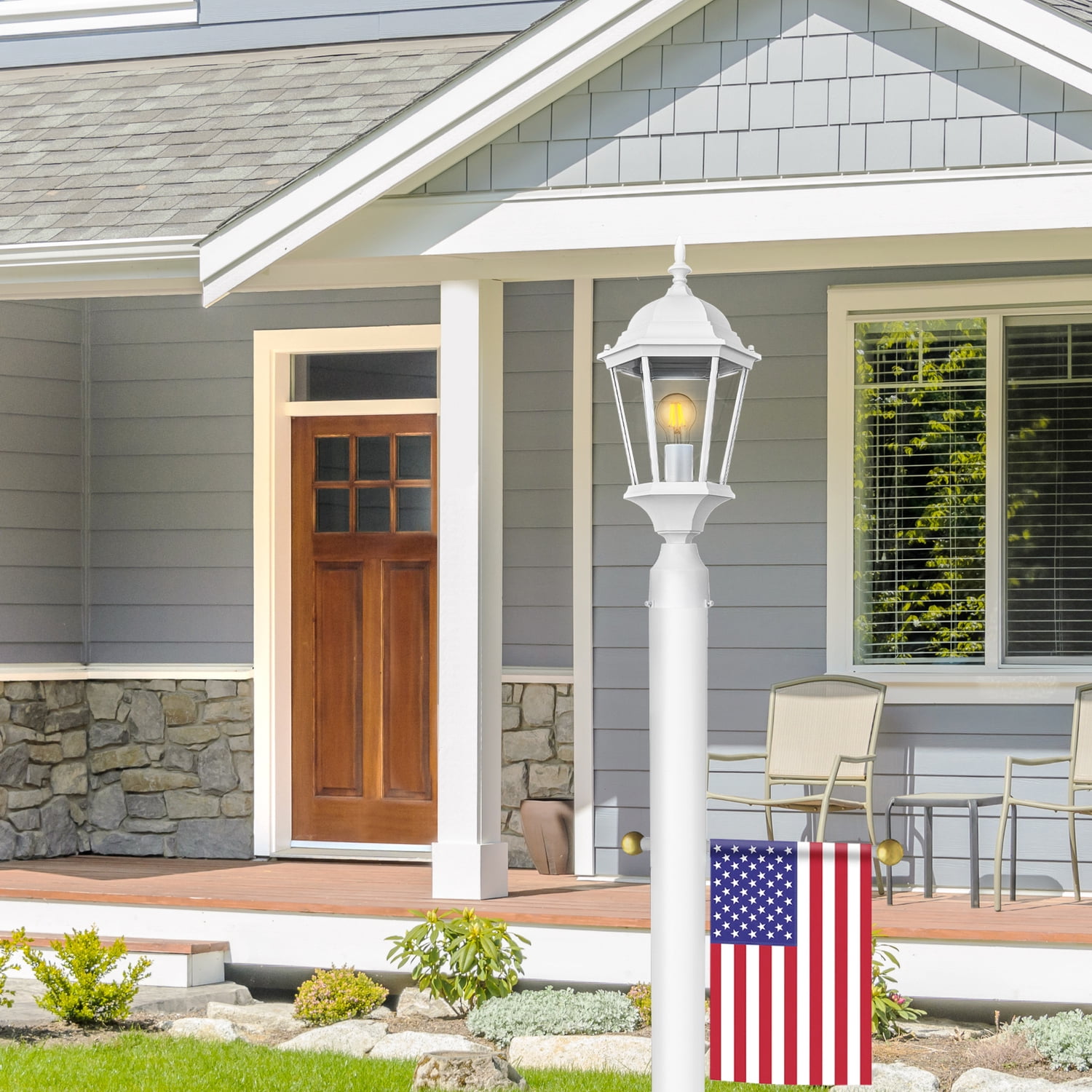 Design House 590091 Traditional Oak Creek Outdoor Post Top Light with Clear Glass for Driveways and Porches, Textured White