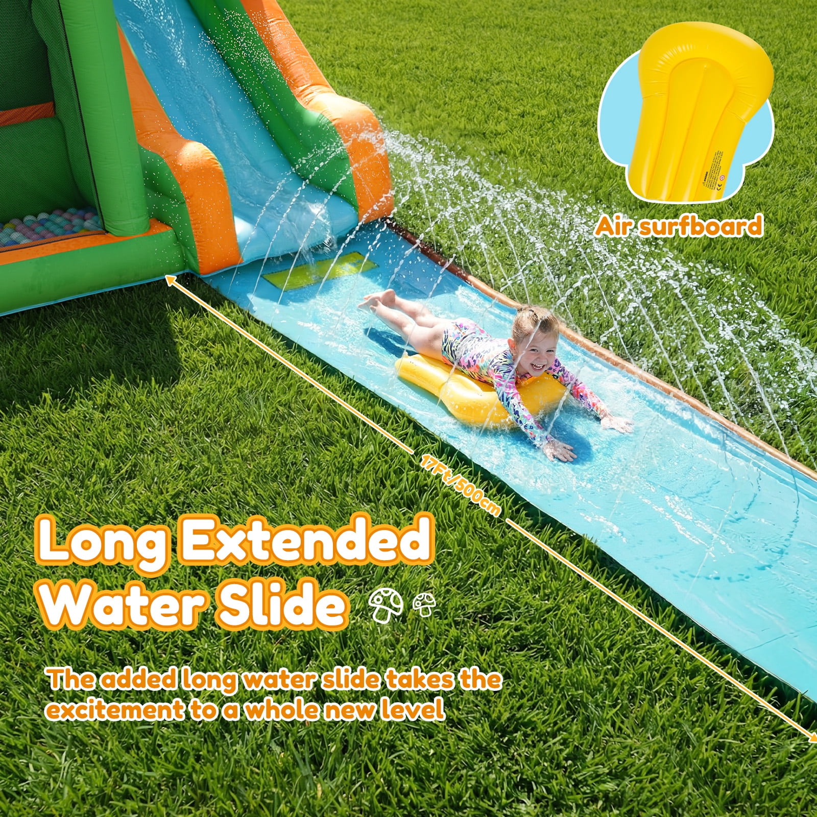 Giant 10 in 1 Inflatable Water Slide with Extended Water Slide, 342"x103"x193" Bounce House with 650 Blower, Ball Shooting, Ring Toss, Deep Pool, Water Bucket, for Kids 3-10