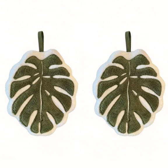 2PCS Leaf Pattern Coral Fleece Hand Towels, Soft Absorbent Decorative Hand Towel, Lightweight Quick Drying Face Towel, Portable Towel for Bathroom Kitchen Home Daily Use