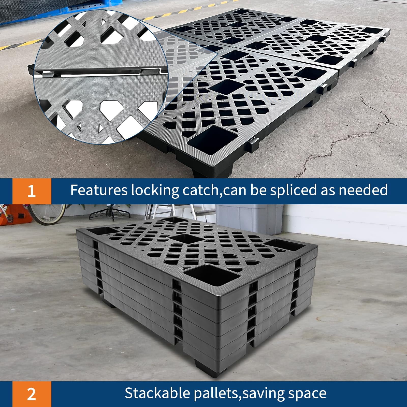 6 Pcs Lightweight Nestable Plastic Pallets - 23.6" x 15.8" Floor Pallets for Storage, Heavy Duty Waterproof with Ventilated Grids, Ideal for Warehouse, Garage, Basement, and Indoor Outdoor