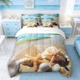 thumbnail image 3 of Manfei Tropical Beach Palm Tree Seashell Twin Bedding Sets for Kids Boys and Girls, Coastal Vacation Print Bedding Comforter Set, Reversible 7 Pieces, 3 of 6