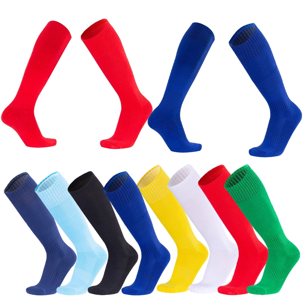 FLMEI Mens Football Socks 5 Packs Knee High Training Socks with Ankle Support Padded Youth Adult Solid Colour Sports Thigh High Socks