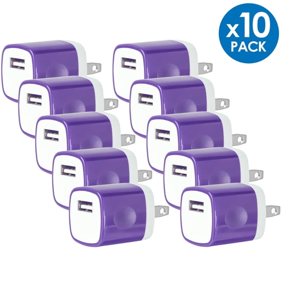 Universal USB Wall Charger Power Adapter Plug 1A 5V Travel Charger USB Charging Brick AC Power Adapter For Phone 6 / 7 / 8 / X / Xs / Xs Max / 11 / 11 Pro Max, Galaxy S8/S9/S10, LG, Google [10-PACK]