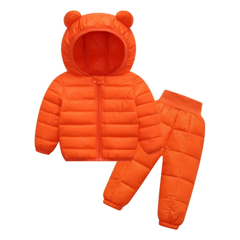 skpabo Toddler Girl Snowsuit 2Pcs Kids Down Jacket Winter Hooded Coat +Snow  Bib Pants Kids Windproof Skiing Suit 