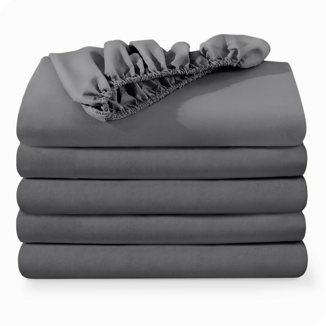 Bare Home 5-Pack Fitted Sheets - Premium 1800 Collection - Ultra-soft - Deep Pocket - Twin XL, Gray