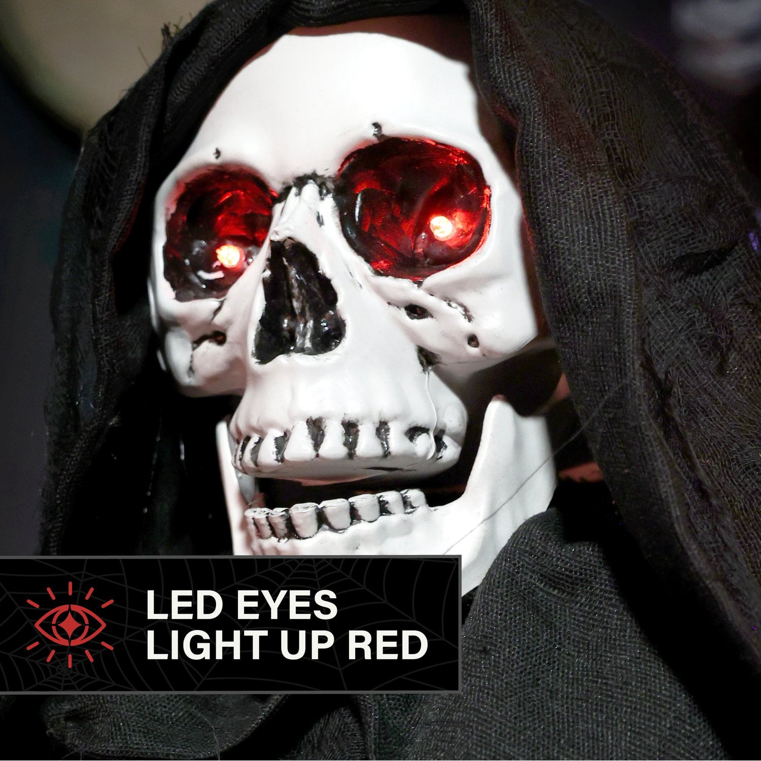 Haunted Hill Farm Red LED Battery Reaper with Hide and Seek Ghost Halloween Animatronic 3.9-Ft.