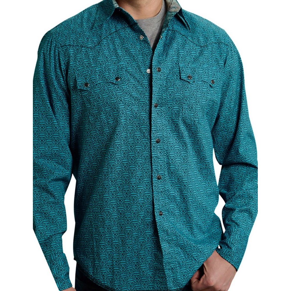 Roper Roper Western Shirt Mens L/S Heavy Stitch Blue 0300100640620 BU