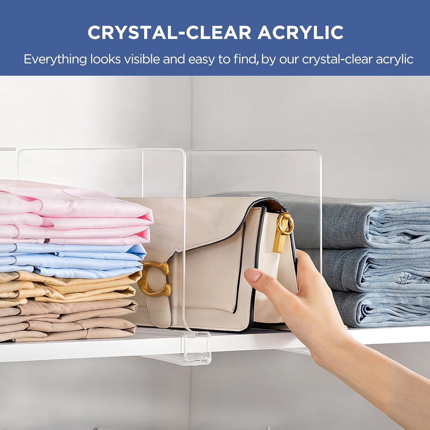 HBlife 8-Pack Closet Organizers with Clear Shelf Dividers, Vertical Purse Organizer, Acrylic Shelves