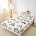 thumbnail image 4 of Manfei Retro Multicolor Rainbow Twin Sheet Sets,Boho Style Twin Fitted Sheet,Colorful Heart Print Flat Sheet For Kids,Luxury Bedroom Decor,3 Pieces, 4 of 7
