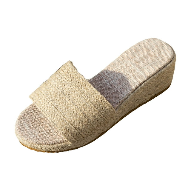 DAFEI Tassel Trim Sandals with Woven Straps Platform Wedge Heel Rope Sole Boho Toe Ring Slip On Sandals for Summer