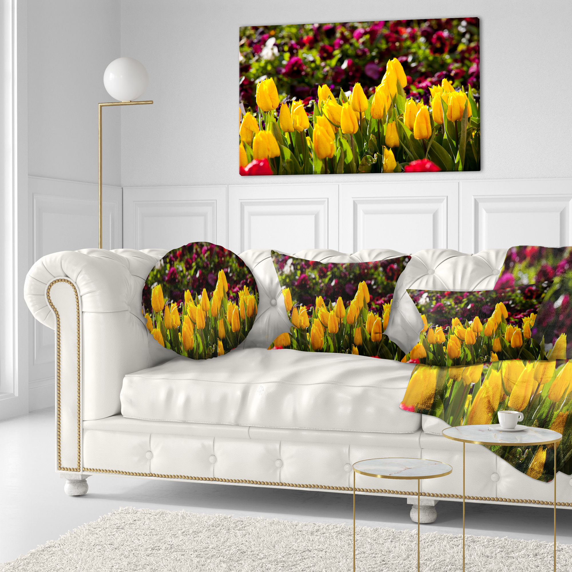 Designart Beautiful Yellow Tulips Garden - Flower Throw Pillow - 12x20