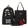 thumbnail image 1 of 4pcs Oso Decor Gran Capacidad Mochila Tote Bolsa Estuche Para Lápices Set, Lona Duradera Ligera Mochila Escolar, Moda Viaje Bolsa De Comuter, 1 of 3