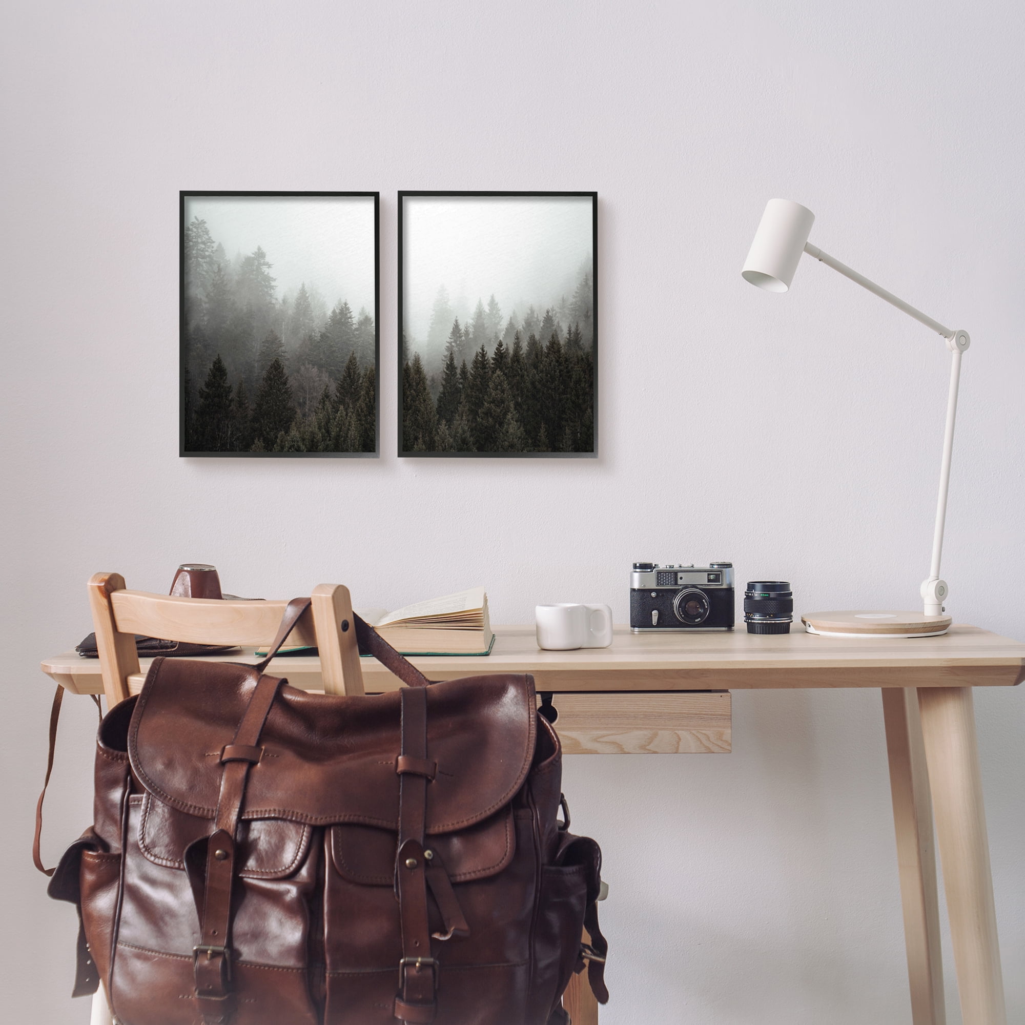 Serene Mountainous Forest Trees Nature Hazy Sky Landscape Photograph Framed Art Print Wall Art, Set Of 2