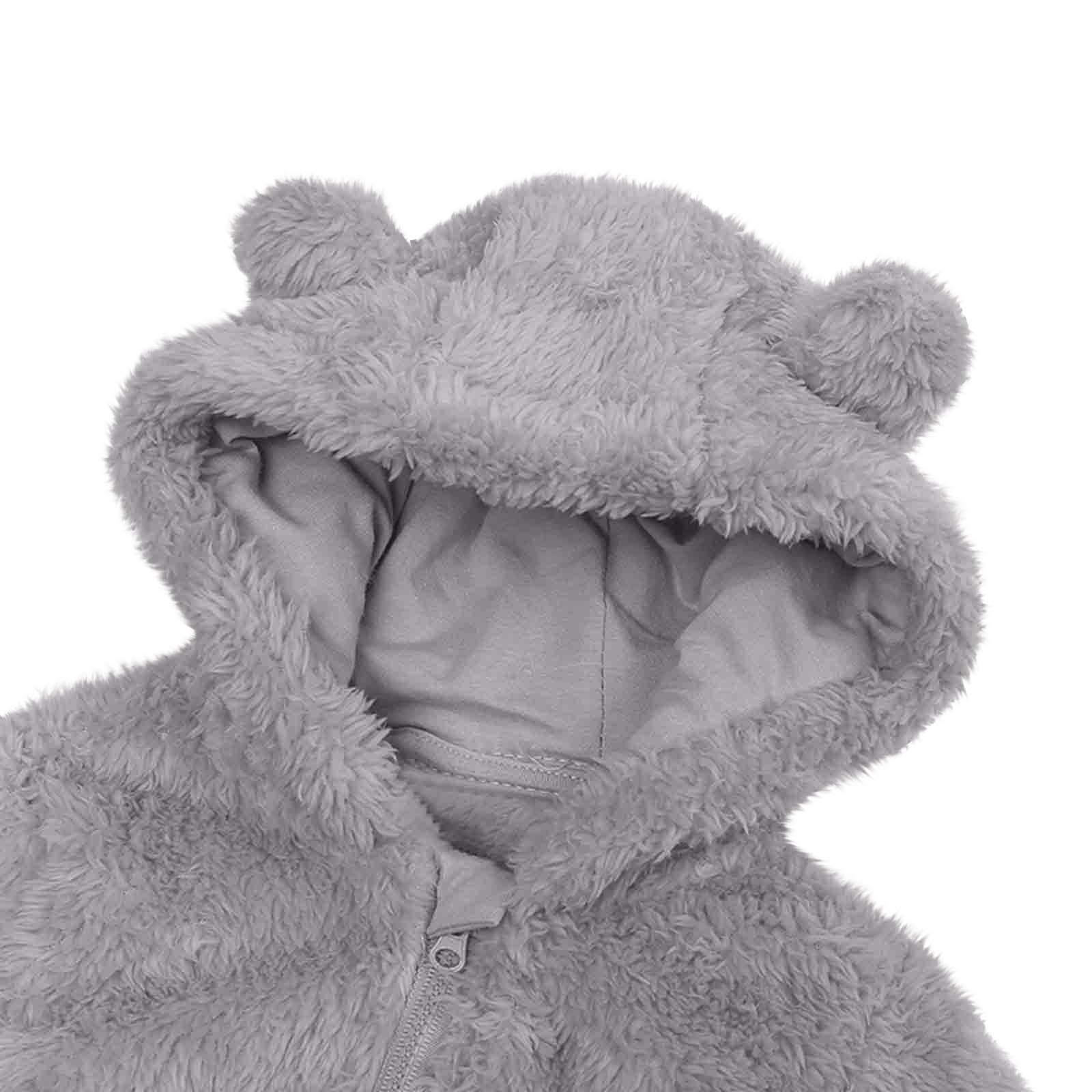 Baby Jumpsuit Baby Snowsuits Winter Romper with Hood Bear Snowsuit Boy and Girl One Piece Suit for 0-12 Months, Light Gray, 9-12 Months