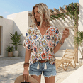 thumbnail image 2 of SOMER Women's Boho Tops Casual Short Sleeve Floral Print Blouses V Neck Tie Front Flowy Shirt for Going Out, Beach, 2026 Summer Trendy, 2 of 7