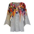 thumbnail image 2 of Sksloeg Women's Lightweight Cardigan 3/4 Sleeves Bohemia Floral Printed Button Down Shirts Jacket for Women Work Kimono Cardigans Cape Sleeve T Shirts for Women,Multicolor 2XL, 2 of 6