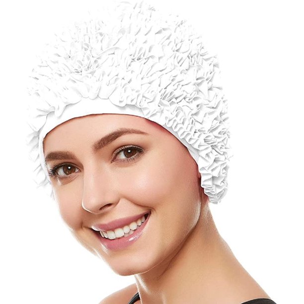 Beemo Women’s Swim Bathing Cap Turban Polyester Ruffled Shower Cap