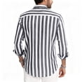 thumbnail image 4 of Qwertyu Striped Dress Shirts for Men Long Sleeve Button Down Shirts Summer Casual Loose T Shirts Business Tops Royal Blue 2XL, 4 of 4