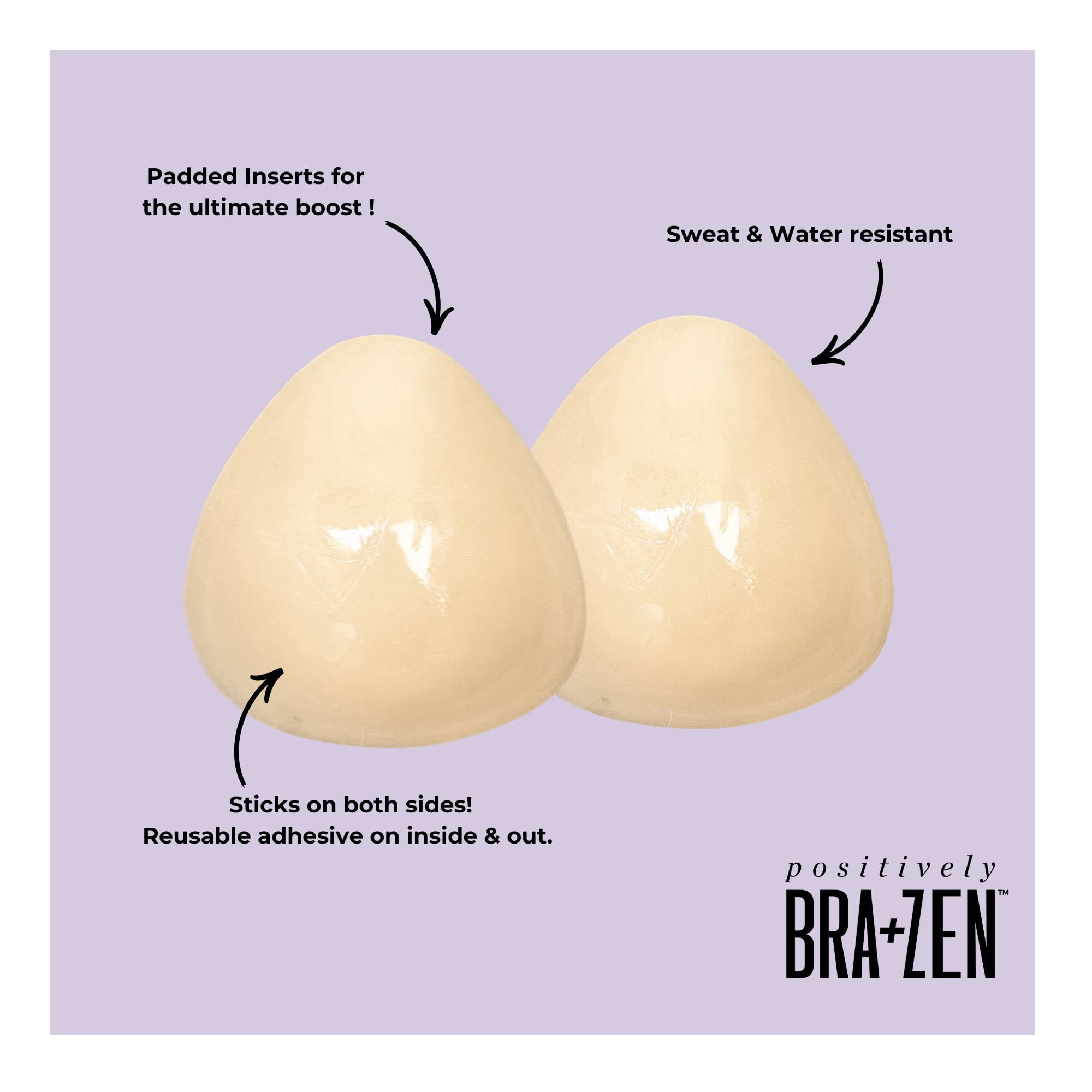 Positively BRA+ZEN Women's Padded Inserts with Double-Sided Adhesive, Cup Sizes A-D