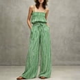 thumbnail image 2 of Womens Two Piece Outfit Spaghetti Strap Tube Top High Waist Belted Wide Leg Pants with Pockets Solid Color Vacation Set Green XL(XL), 2 of 7