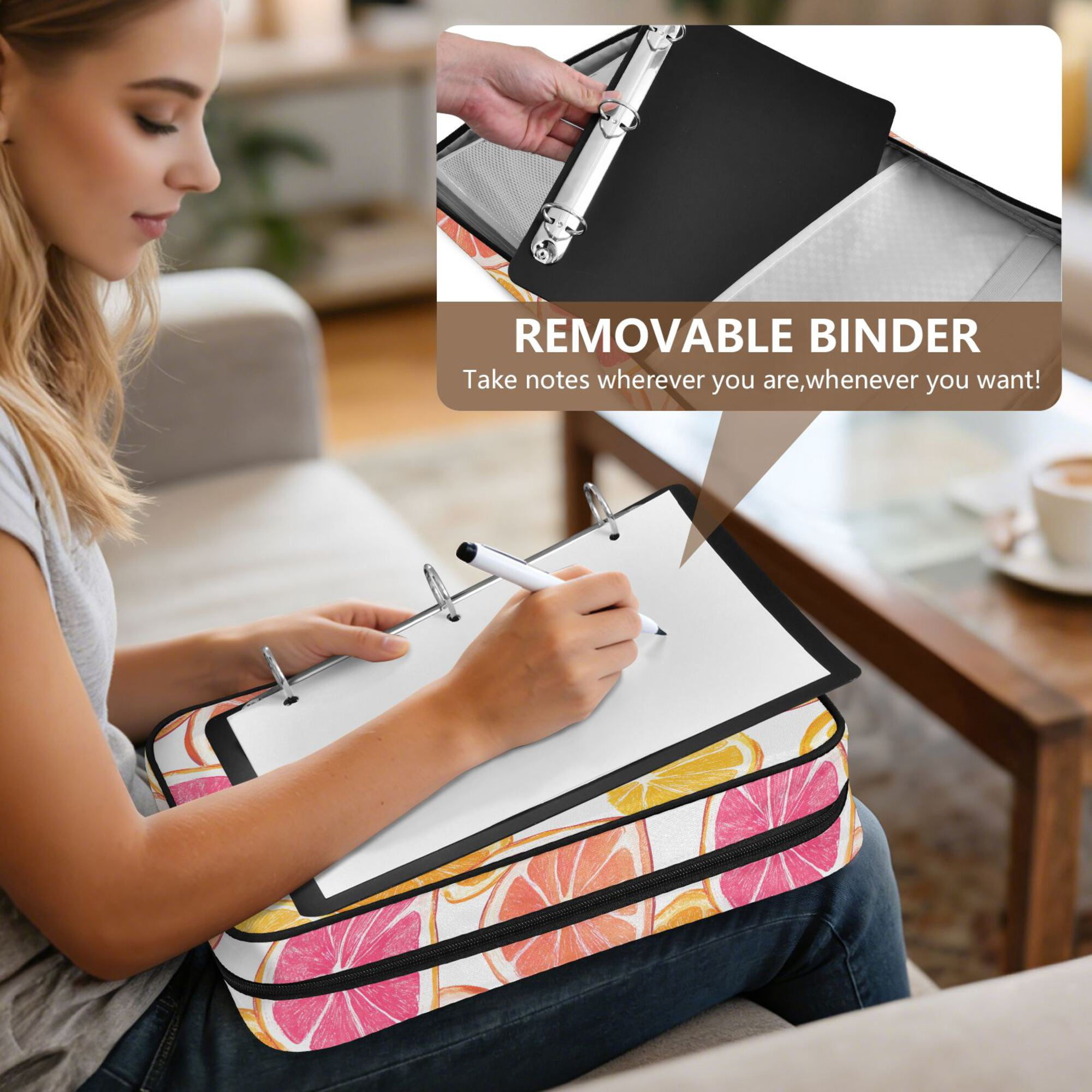 FORMRS Accordion File Folder A4 Size 7-Pocket Expanding Document Organizer Bag with 3 Ring Binder, Orange Grapefruit Slices