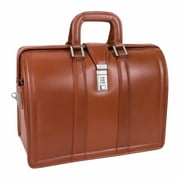V Series | MORGAN | 17" Leather Litigator Laptop Briefcase - Brown