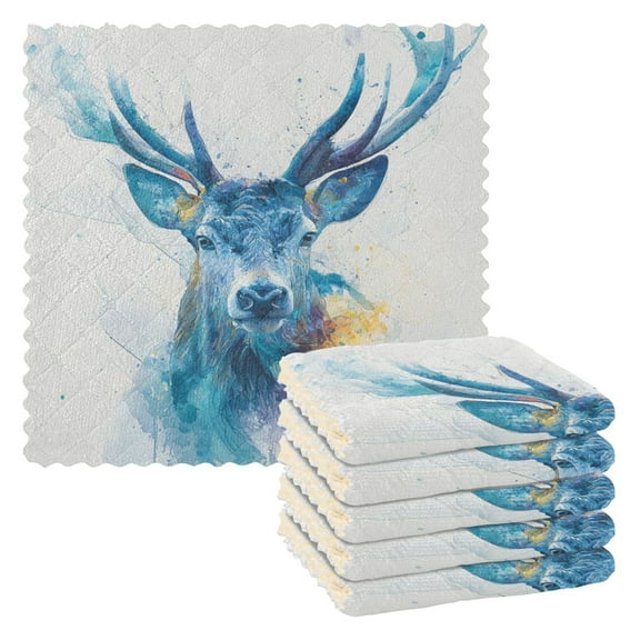 6 Pieces of Kitchen Towels 11x11Inch Kitchen Dish Cloths Kitchen Dish Towels Reuseable Cleaning Cloths Watercolor Deer