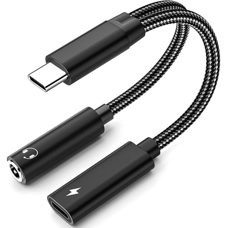 USB C to 3.5mm Headphone and Charger Adapter, 2 in 1 USB C to Aux Audio Adapter & 60W Fast Charging Dongle Compatible with iPhone 17Pro Max/16/15, Galaxy S25/S24/S23/S23FE, Pixel 9/8, iPad Pro