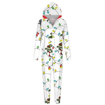 

Virmaxy Matching Family Christmas Hooded Jumpsuit Pajamas Women Snowflake Letter Printed Sleepwear Long Sleeve Zipper Hooded Loungewear Elastic Cuffs Romper Multicolor XL