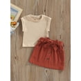 thumbnail image 3 of Toddler Girls Sleeveless Round Neck RIbbed Top + Bow Belted Skirt 2 Piece Outfits Set 1-5 Years, 3 of 9