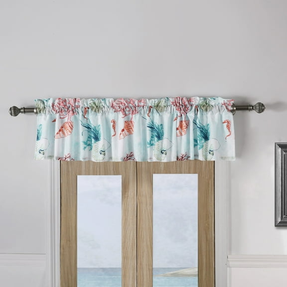 Global Trends Seaside Coastal Seashell and Seahorse Window Valance, 84 W x 16 L inches