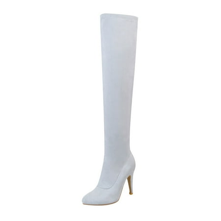 

WANYNG Women s Autumn And Winter Candy Color Suede Stiletto Heels Slim And Tall Over The Knee Boots Leather Chocolate Boots Womens Tan Leather Boots