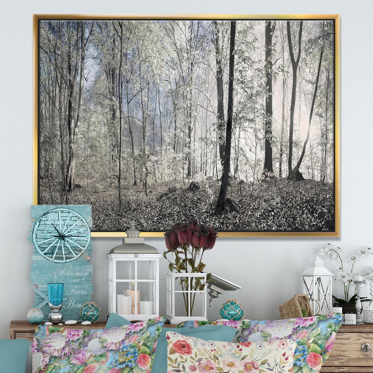 Designart Dark Morning in Forest Panorama FLOAT FRAME WALL ART