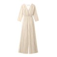 thumbnail image 6 of Edvintorg Women Jumpsuit Lightweight 3/4 Sleeve V Neck Casual Flowy Romper with Wide Leg Pant One Piece Womens Trendy Clothes S-2XL Beige, 6 of 7