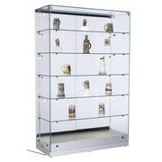 Displays2go Tempered Glass Display Cases with Lighting, Full Vision, Locking, Painted MDF Base  Silver (GTEC48LEDS)