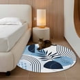 thumbnail image 3 of Round Area Rug 3.3 Ft, Blue Bohogeometric Washable Non-Slip Circle Carpet for Living Room/Bedroom, Bohemia Ethnic Abstract Lines Leaf Low-Profile Small Kitchen Mats Collection Rugs for Indoor, 3 of 7
