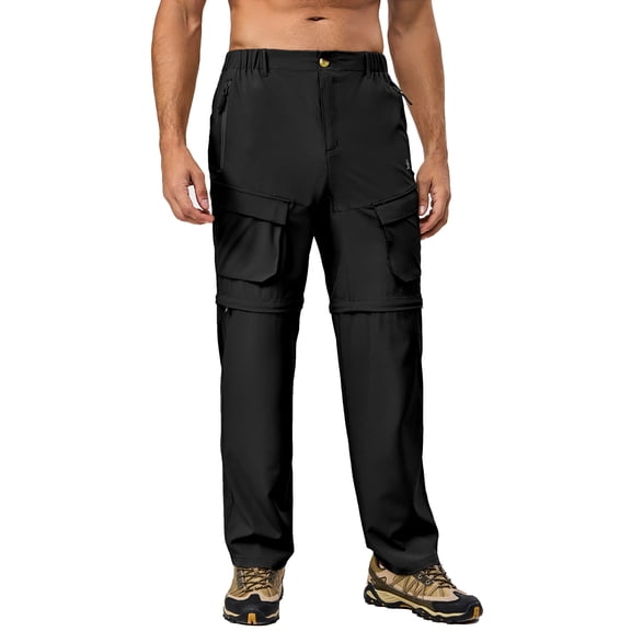 Little Donkey Andy Men's Quick Dry Zip Off Convertible Pants Elastic Lightweight Hiking Travel Golf Black S