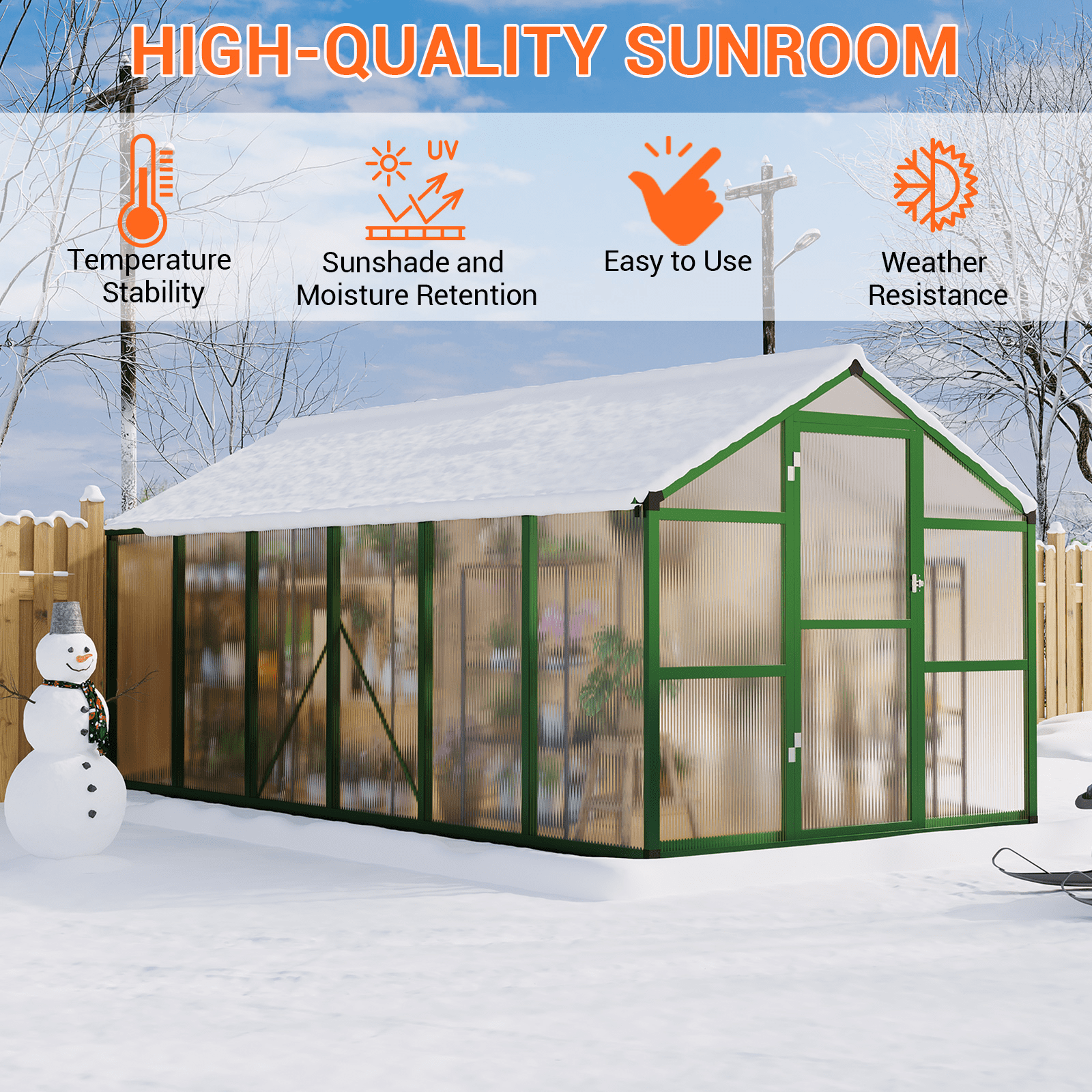 8x12FT Walk-in Green Houses,Large Aluminum Greenhouses for Outdoors,Heavy Duty Polycarbonate Greenhouse with Roof Vent, Greenhouse for Winter Garden,Backyard,Patio,Lawn,Easy Assembly(ship in 2 boxes)