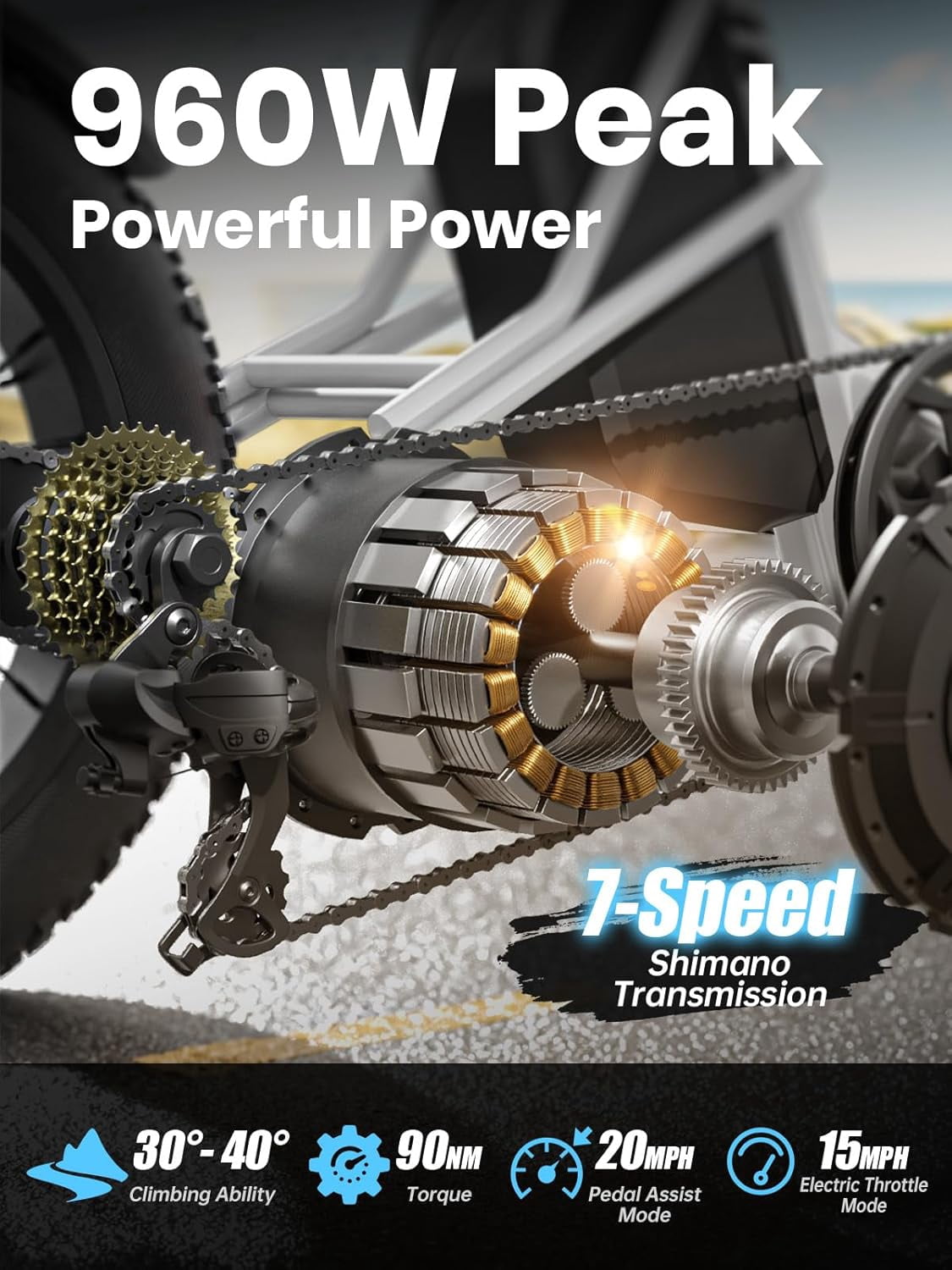 PUCKIPUPPY 20" Electric Tricycle for Adults 960W 60Miles Range 20mph Max Speed Fat Tire Electric Trike 48V 17.4AH Battery 3 Wheel Electric Bike 500lbs Load E-Mountain Bikes, Comply with UL2849 By SGS