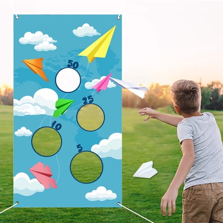 Paper Plane Toss Game Banner, Throwing Target Banner for Glider Airplane, Fun Add-on Toys for Flying Paper Plane, Outdoor Sport Activity for Kids, Airplane Theme Birthday Party Decoration