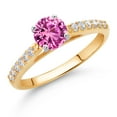 thumbnail image 2 of Gem Stone King 10K Yellow and White Gold Pink Created Sapphire and Lab Grown Diamond Engagement Solitaire Ring (0.73 Cttw, Round 5MM, Gemstone September Birthstone, Available in Size 5, 6, 7, 8, 9), 2 of 4