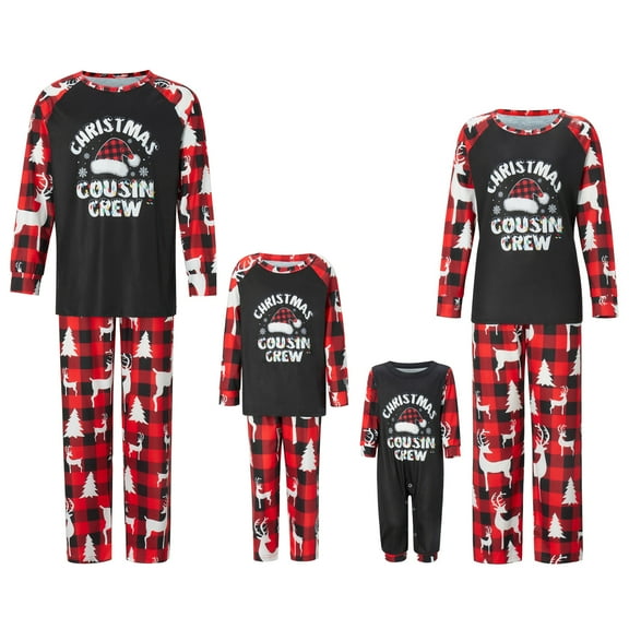 Elippeo Family Matching Christmas Pajamas, Letter  Hat Print Long-Sleeved Tops   Deer Pattern Trousers Sleepwear Outfits