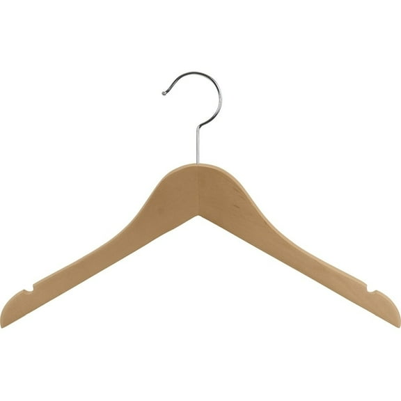 The Great American Hanger Company Wooden Junior Top Hanger with Natural Finish, Flat 14 inch Space Saving Wood hangers with Notches & Chrome Swivel